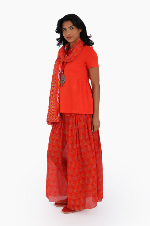 Super wide leg pants in printed cotton gauze with pockets